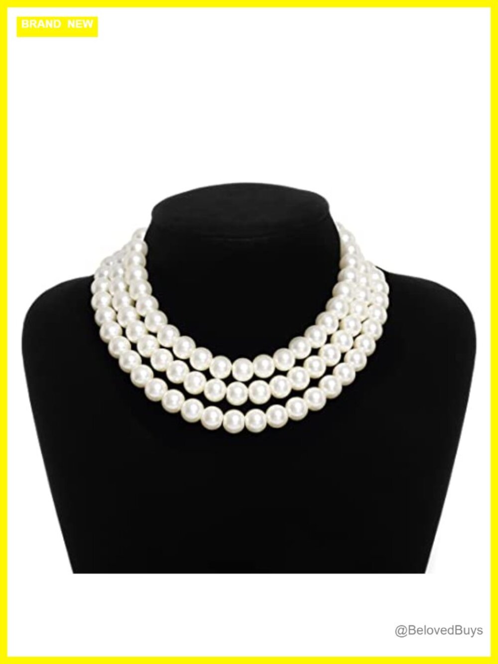 Faux Pearl Necklace 3 Strand 1920s Gatsby Flapper Costume Jewelry - Picture 3 of 6